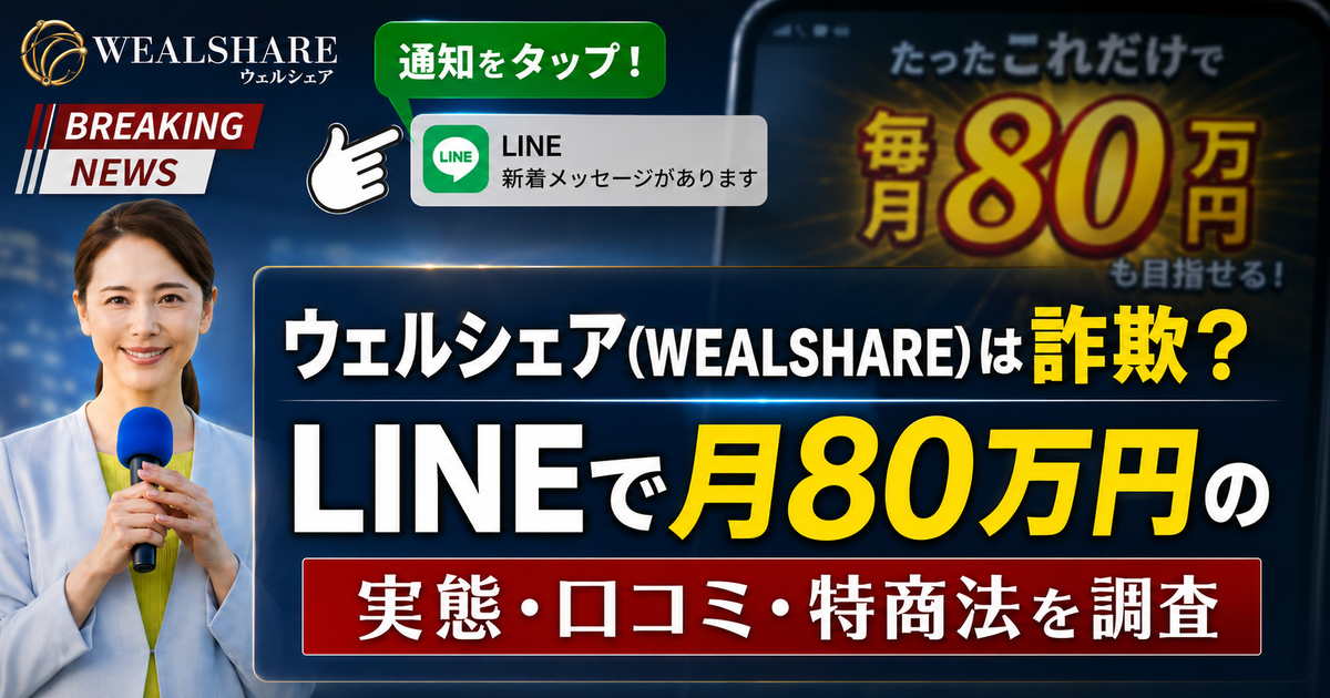 ウェルシェア(WEALSHARE)は詐欺?LINEで月80万円の実態・口コミ・特商法を調査