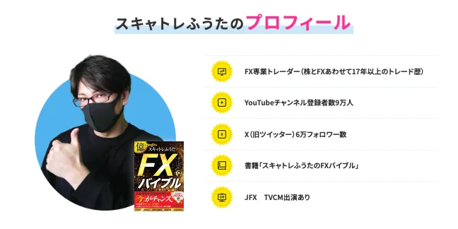 スキャトレふうたのFX歴17年以上やYouTube登録者数、書籍出版、JFXテレビCM出演歴を紹介するプロフィール
