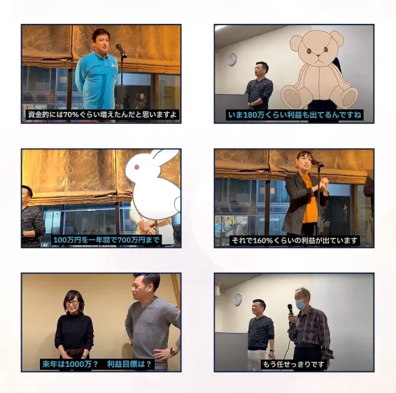 Gold Sniper公式LPに掲載されたFX自動売買で利益を得たとされる利用者6名の紹介動画一覧