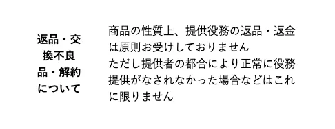 特商法表記に書かれた返金・返品の説明