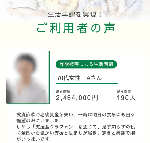 結-musubi公式ページに掲載された支援額・支援者数・利用者の体験談