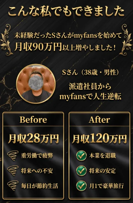 myfans ミライファンズ 月収90万円以上 月収28万円から月収120万円 公式ページの実績表示
