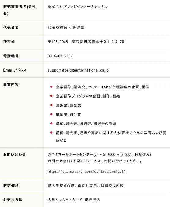 小熊弥生の億楽スイッチを販売する株式会社ブリッジインターナショナルの所在地や電話番号などの運営会社情報