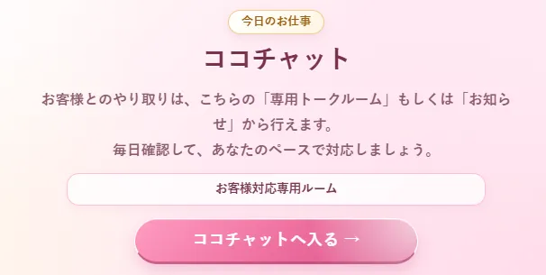 お客様とのやり取りはココチャットでと案内される